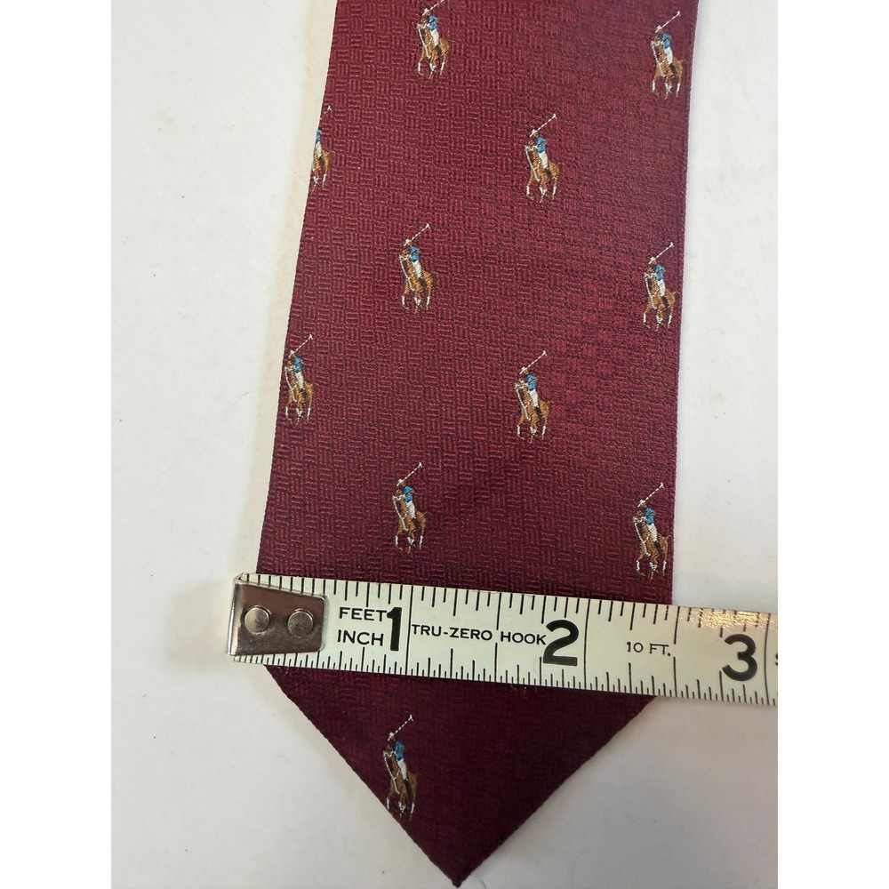 VTG Polo Ralph Lauren Necktie Burgundy Silk Polo Pony Embroidered Preppy 3.5" - Picture 8 of 8